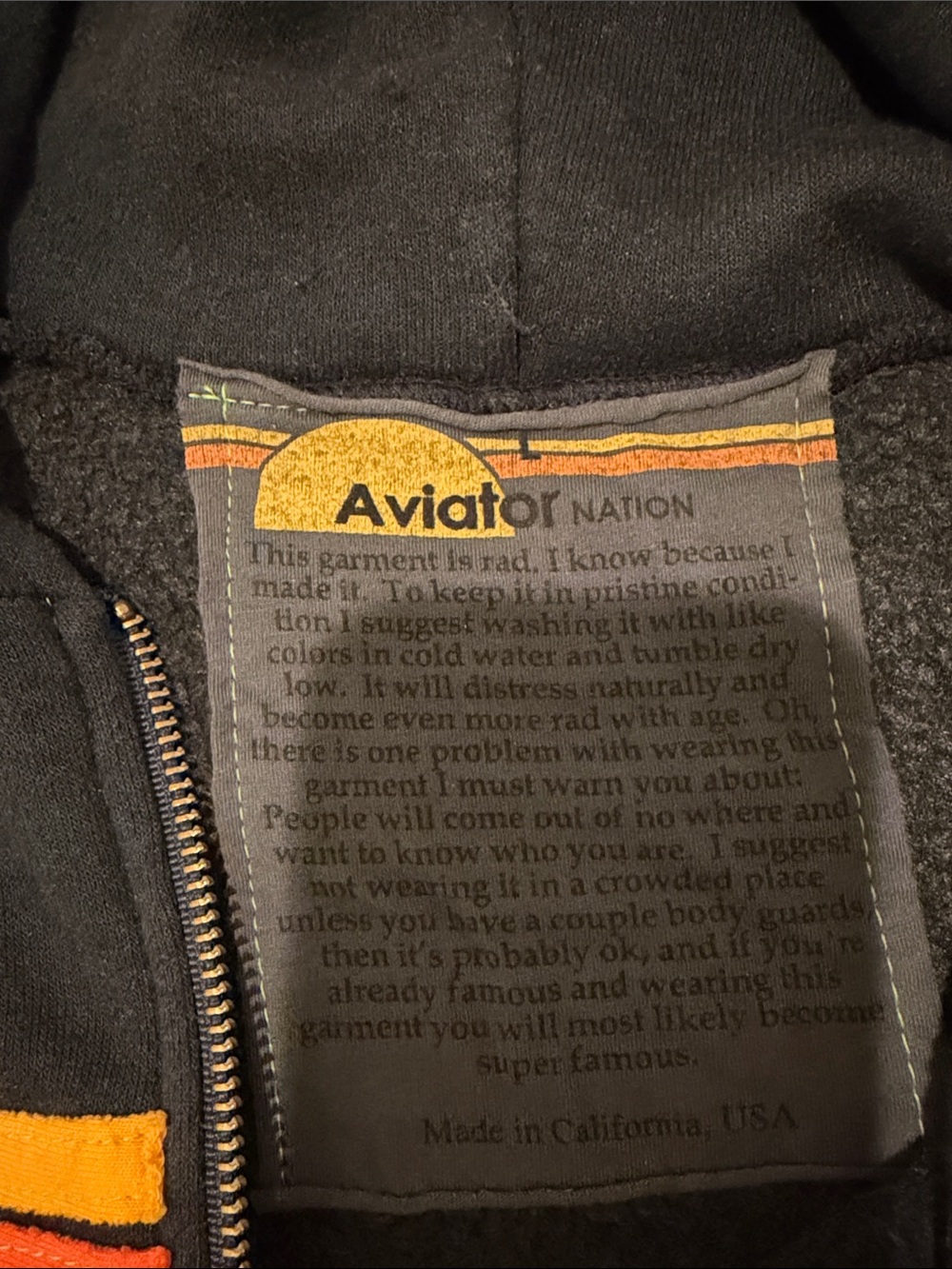 Aviator Nation Black Hoodie with Rainbow Stripe Accent - Picture 2 of 4
